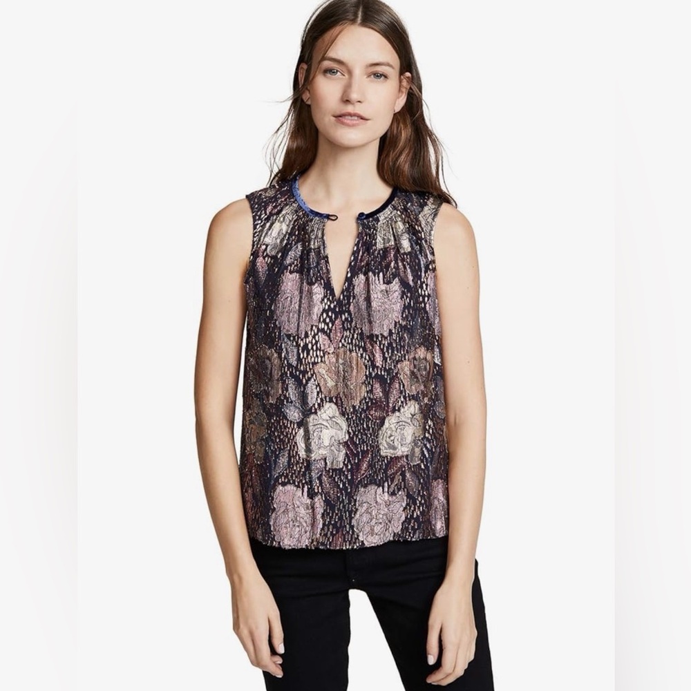 Rebecca Taylor Silk Blend Metallic Floral Sleeveless Blouse | Size 6